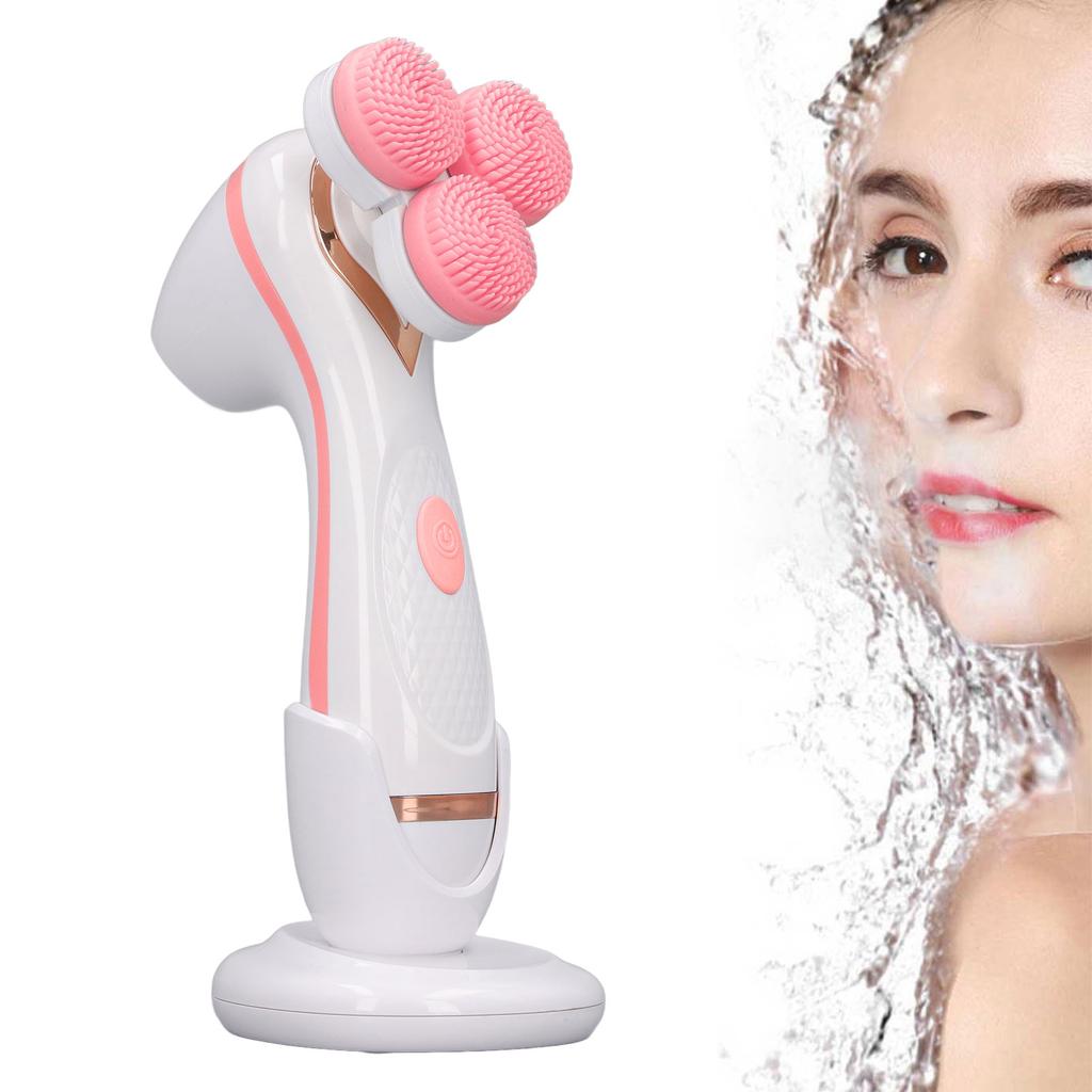 Electric Facial Cleansing Brush 3 Head Massage Facial Exfoliating Silicone Rechargeable Face Scrubber Portable Device