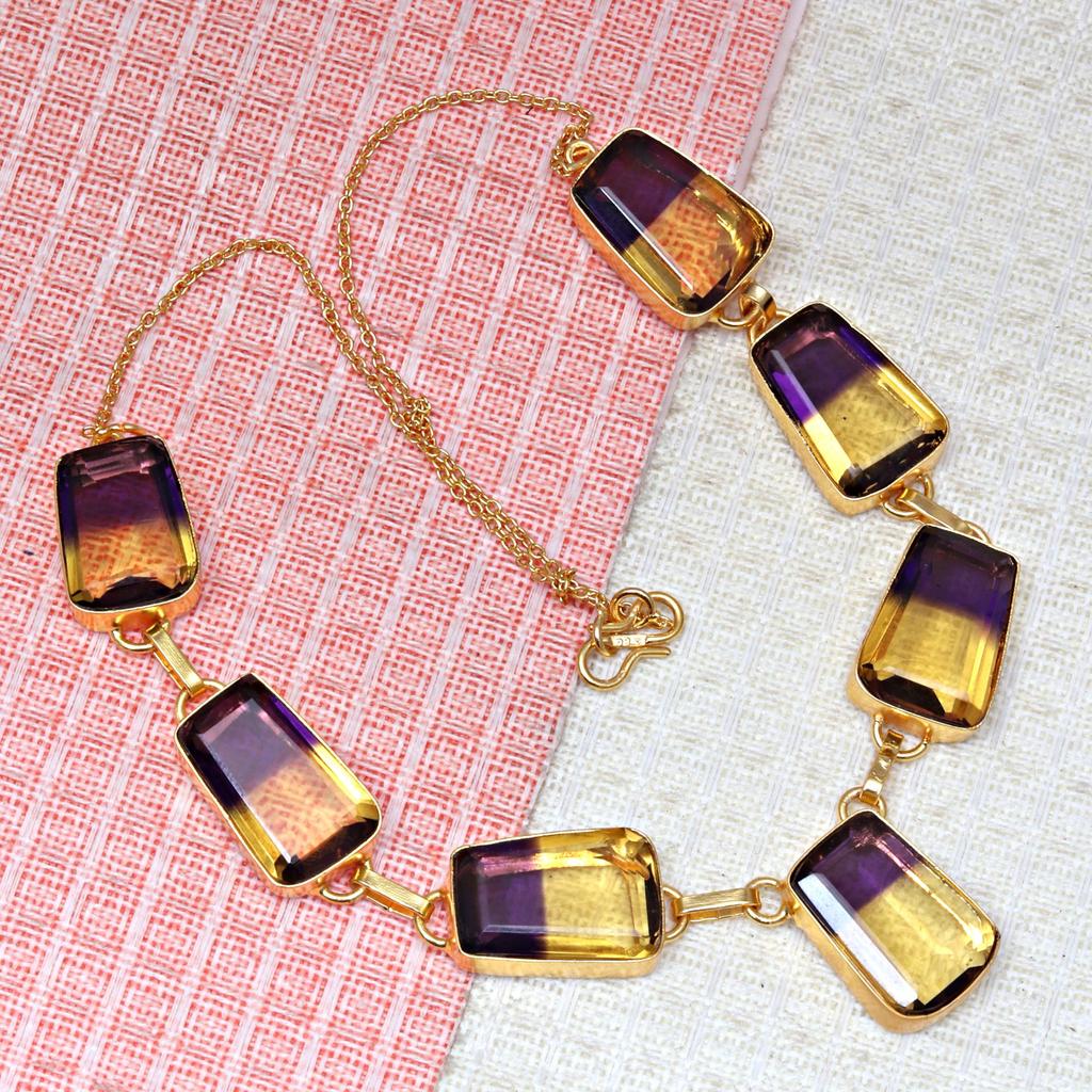 Necklace Bio-Tourmaline Quartz 14 Ct Gold Plated Silver Jewelry 18-20''