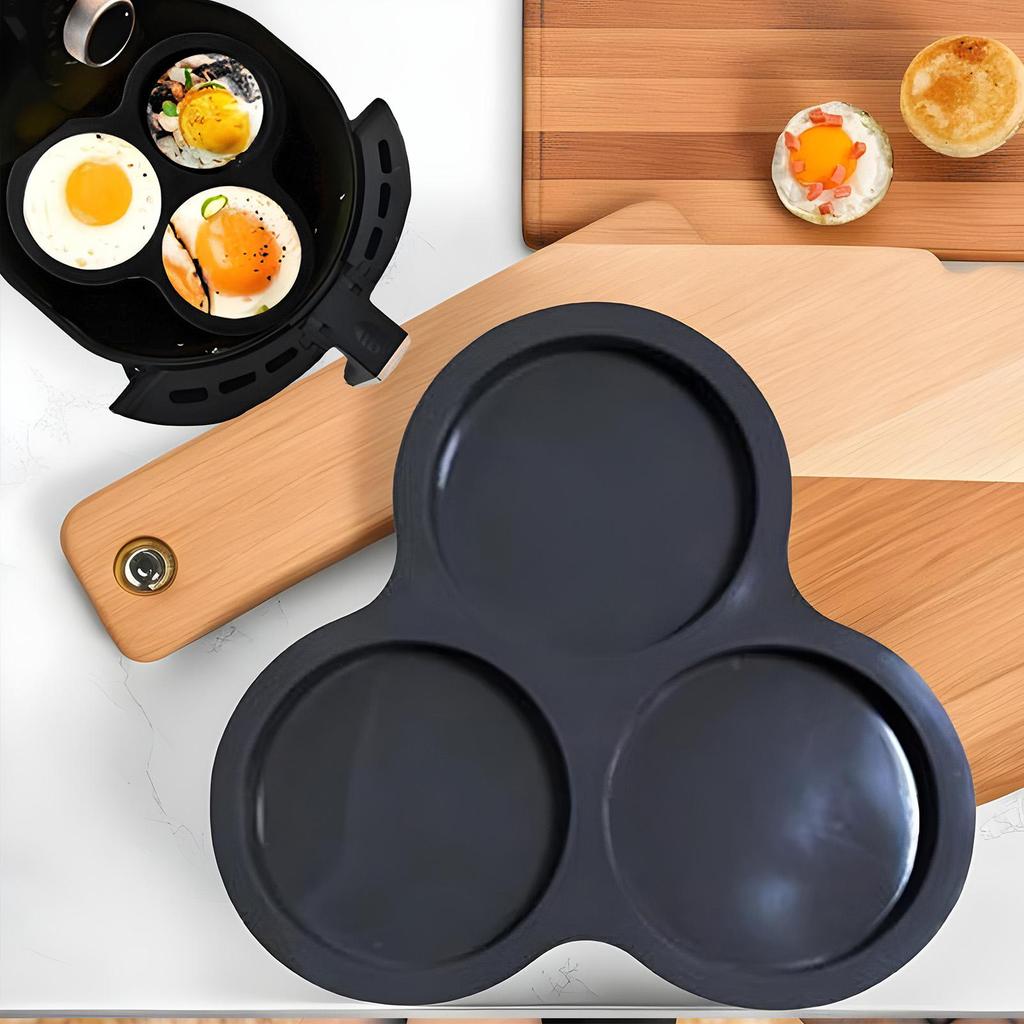Silicone Molds for Air Fryer 3-Cavity Egg Mould Silicone Air Fryer Cups for Small Cakes Puddings Hamburgers Breakfast Sandwich