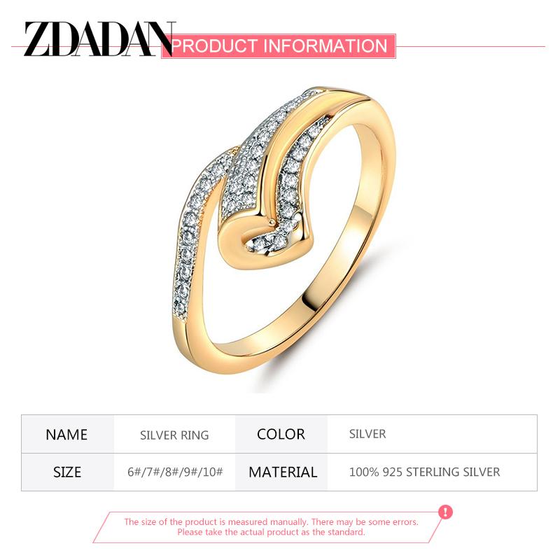 ZDADAN 925 Silver 18K Gold Zircon Rings For Women Fashion Jewelry