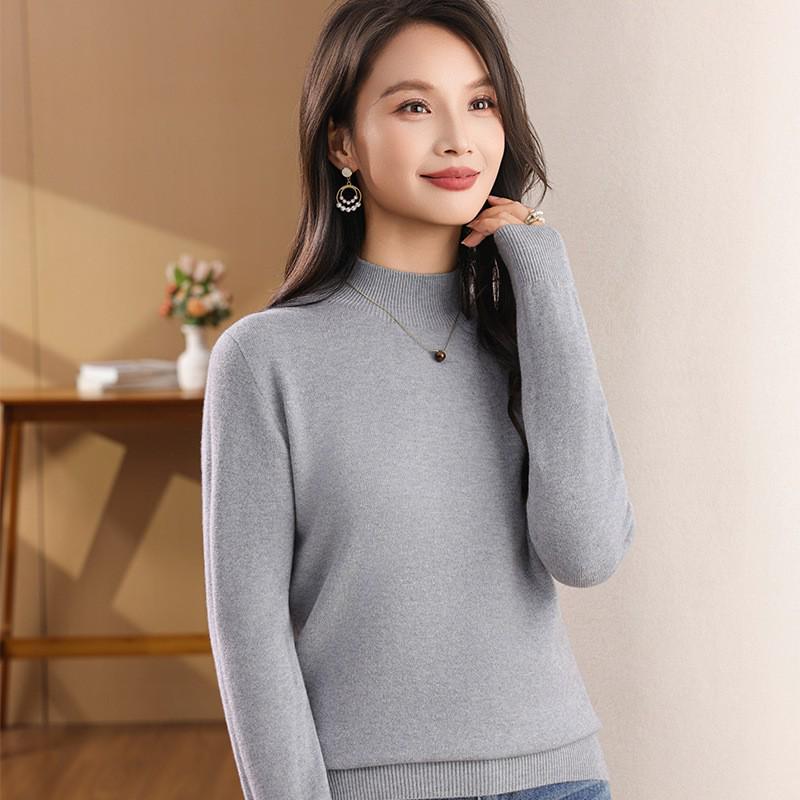 Women's Slimming Half-High Neck Knit Sweater - Long Sleeve Stylish Base Layer for Autumn/Winter 2026
