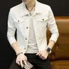 Men Spring Autumn Denim Jacket Solid Color Turn-down Collar Long Sleeve Slim Fit