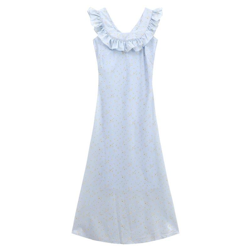 Girls floral vacation lace temperament dress women's summer new square collar waist hip wrap thin dress