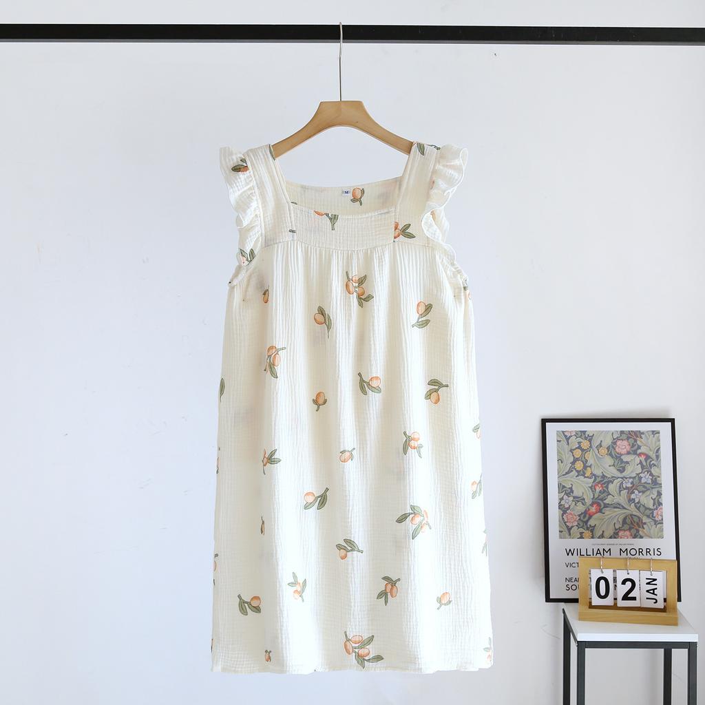 Sommer Neue frauen Nachtwäsche 100% Baumwolle Crepe Sling Kleid Nette Mädchen Tank Top Kleid