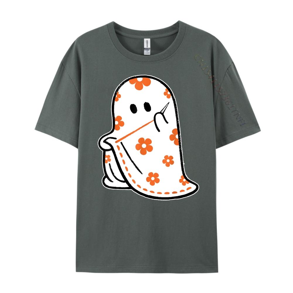 Halloween Costume Sewing Ghost Boo Funny Sewing Lovers Women White Graphic Tee Natural Tops Alphabet