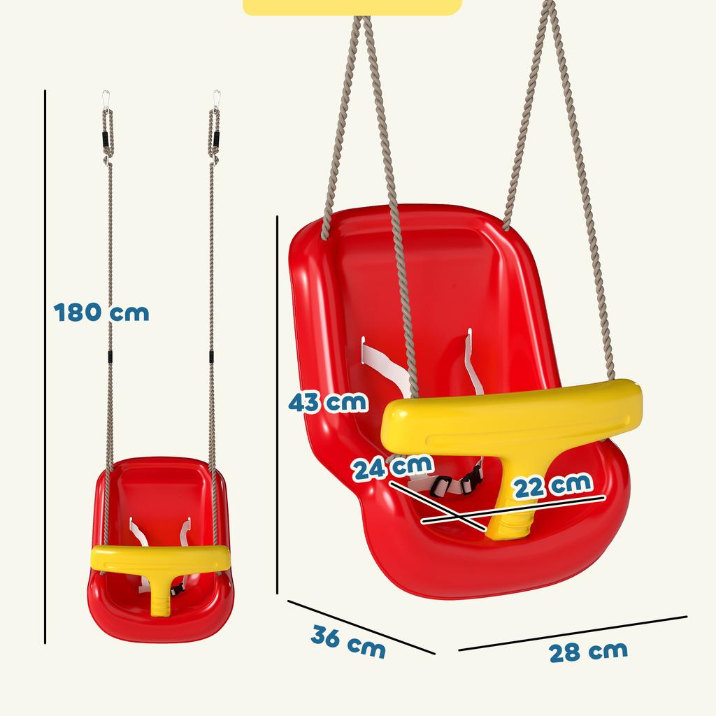 Children Outdoor Swing, High Backrest, Safety Bar, Red and Yellow