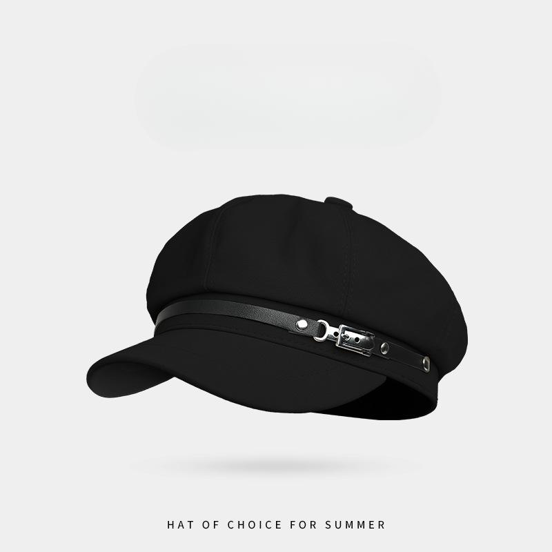 British Style Belt Buckle Beret Spring and Autumn Versatile Hat for Women Korean Casual Navy Hat Showing Face Little Painter Hat