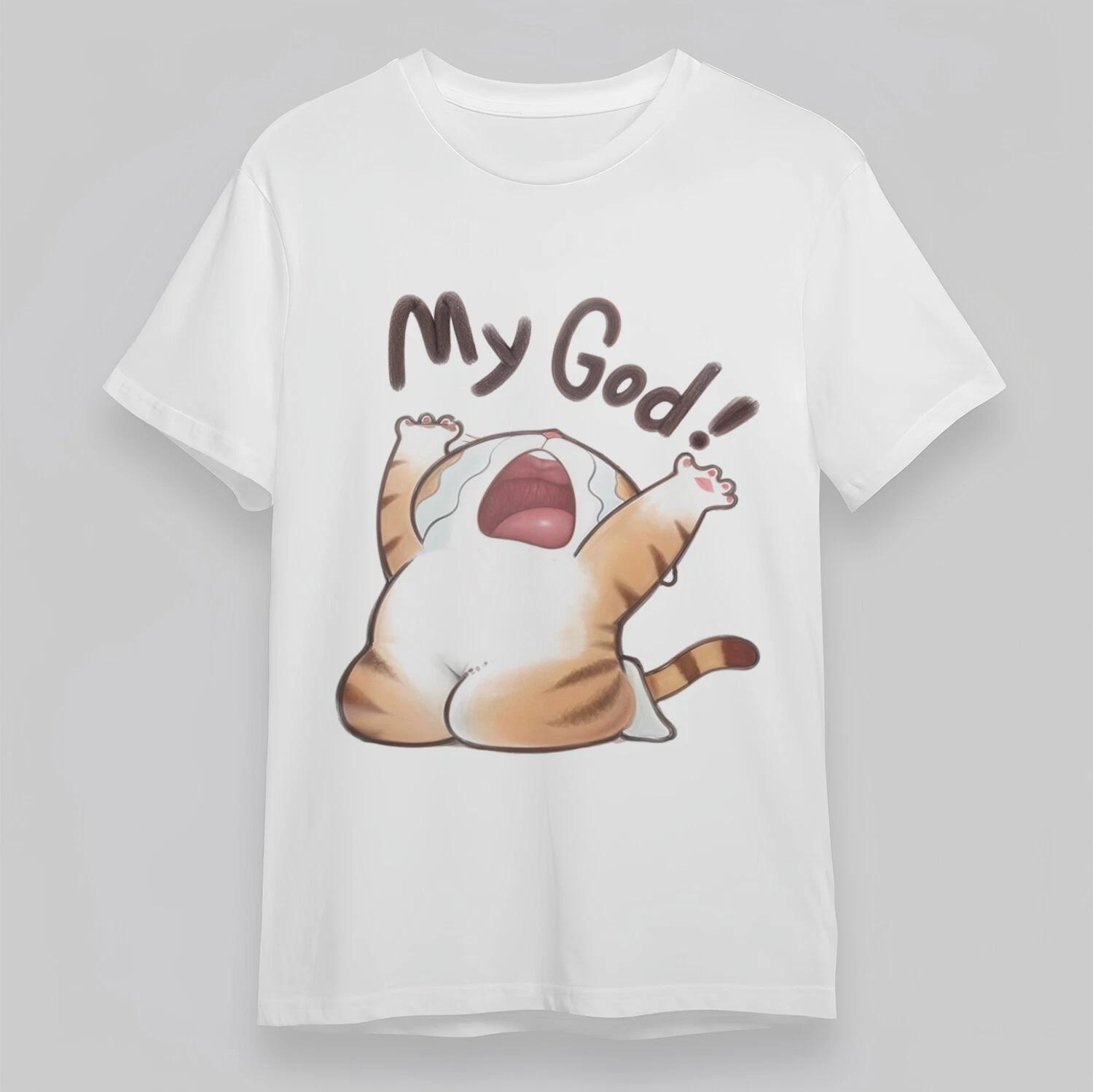 Шокированный Оранжевый Кот Графическая Печать Летний Хлопок Люксового Бренда Мужские и Женские Футболки Короткий Рукав Уличная Мода S