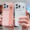Glitter Transparent Wrist Strap Case For For Iphone 17 Air 11 12 13 14 15 16 Pro Max Plus Stand Soft Shockproof Bling Cover