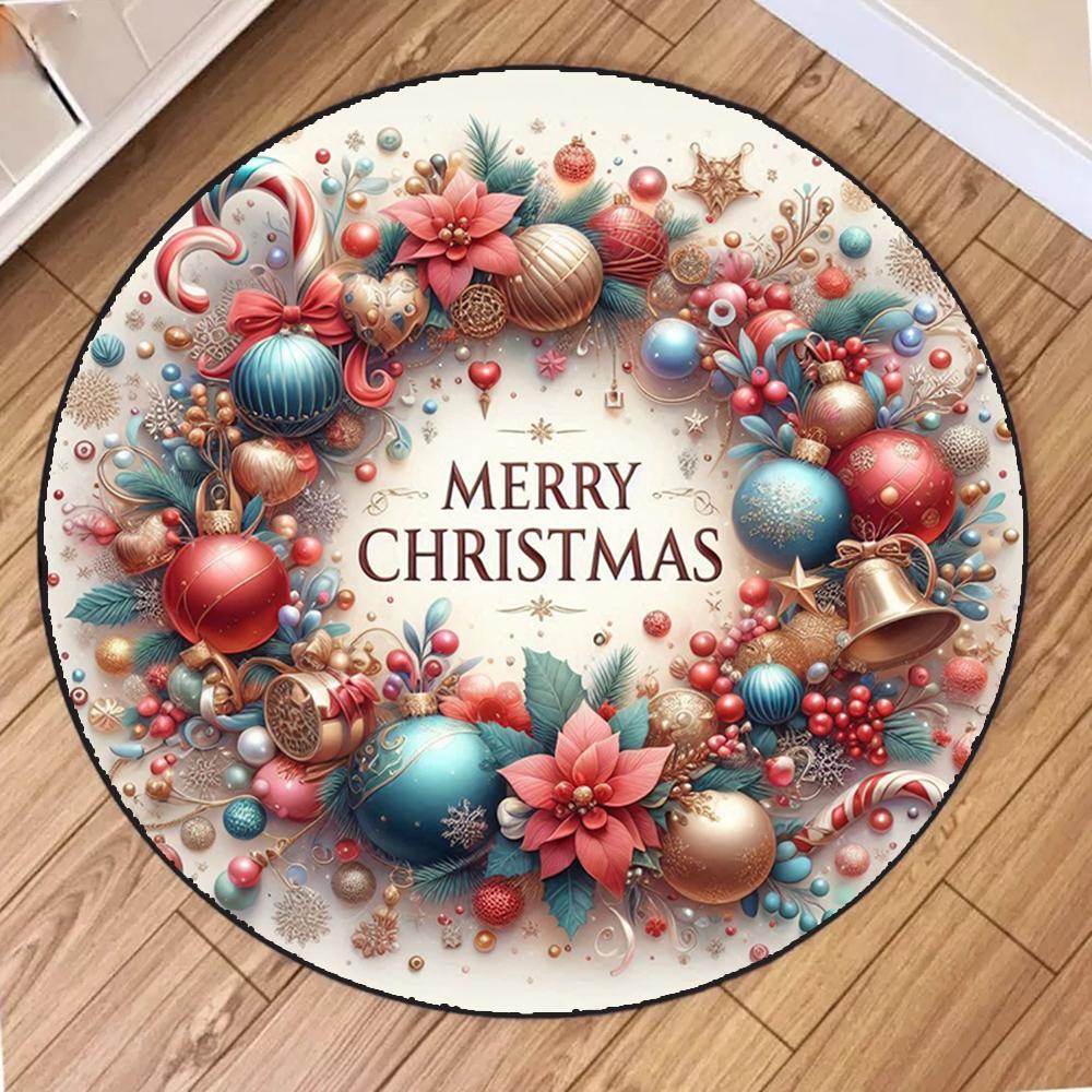 

Christmas Round Area Rug Bedroom Kitchen Mat Jack-o -lantern Floor Accent Bathroom Carpet for Living Room Home Office Hallway 80X80CM