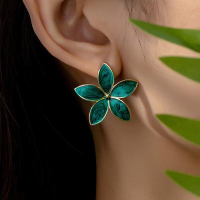 Pendientes de botón con esmalte de flor para mujer, estilo japonés y coreano, moda simple, pendientes de pétalo con temperamento