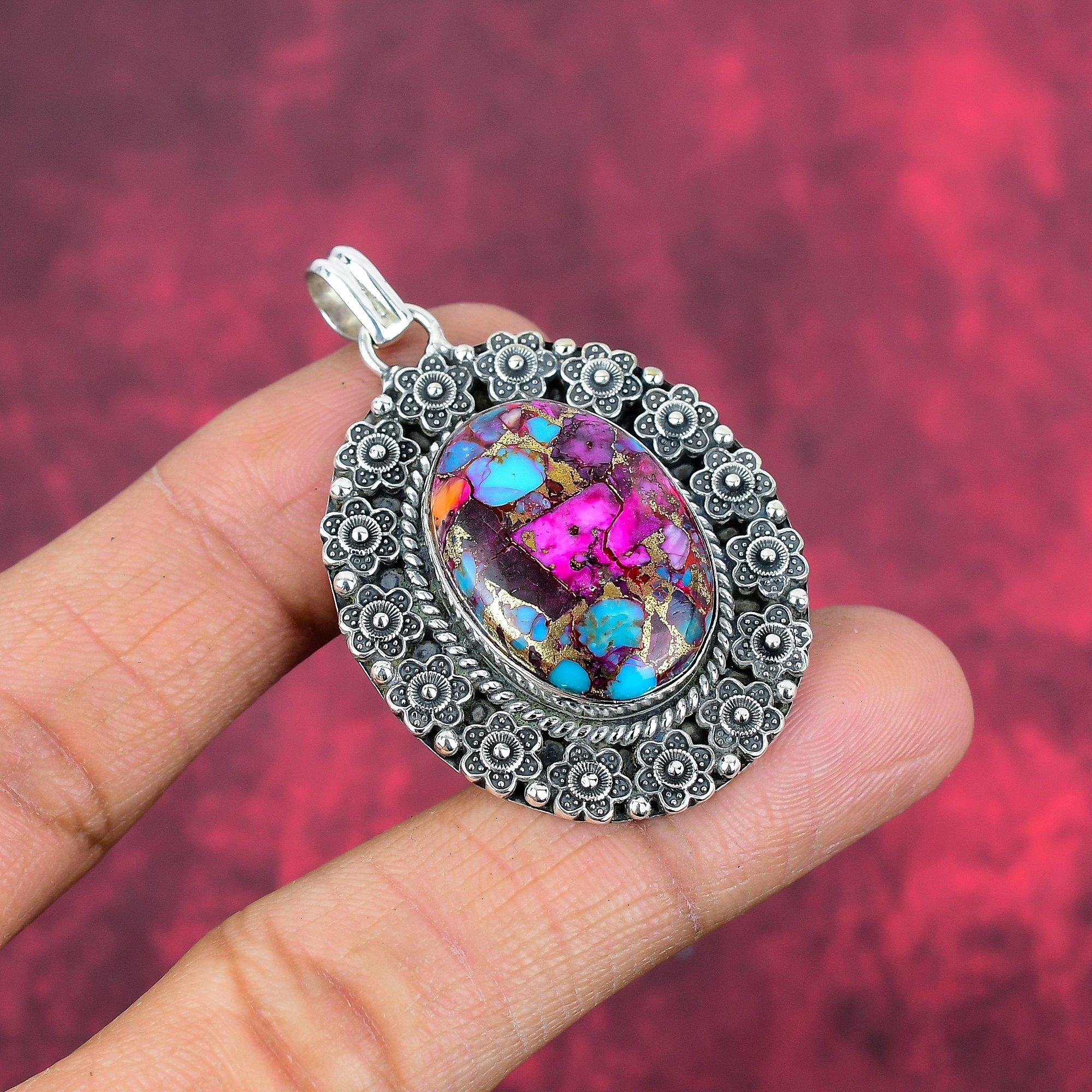 

Розовый бирюзовый кулон Kingman с драгоценным камнем, ювелирные изделия ручной работы, 925 пробы серебряный кулон, ювелирное украшение в подарок для любимого человека 1.96 Inches розовый