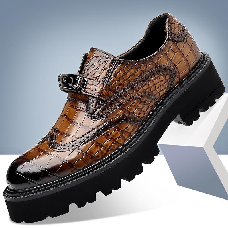 Crocodile Pattern Brogue High Quality Men's Shoes Autumn New Designer Platform Shoes Male Business Leather Dress Shoes Man