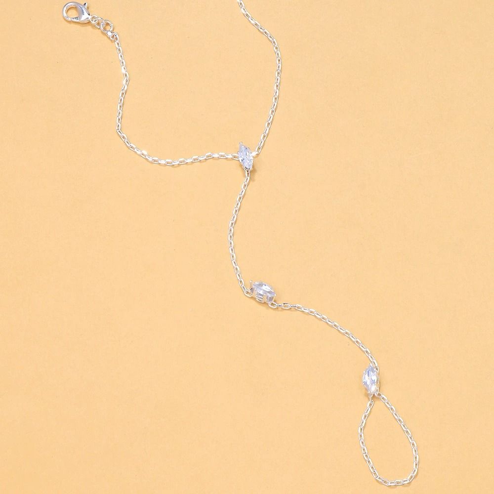 Women Thin Chain Finger Ring Hand Chain Gold/Silver Finger Bracelet Crystal Zircon Bracelet