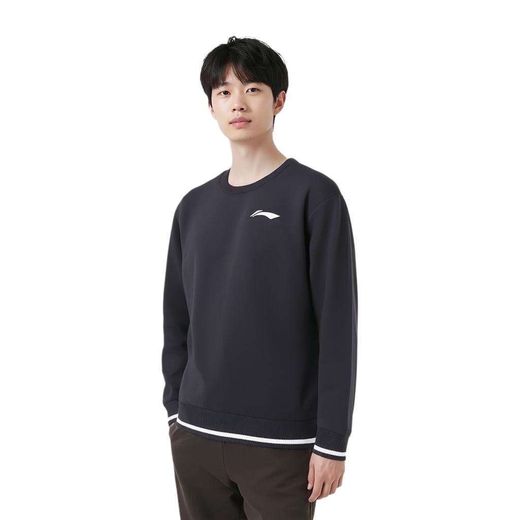 Li Ning Simple Logo Comfortable Pullover Casual Long Sleeve Knit Sweater Men sweater Black AMBU295-1