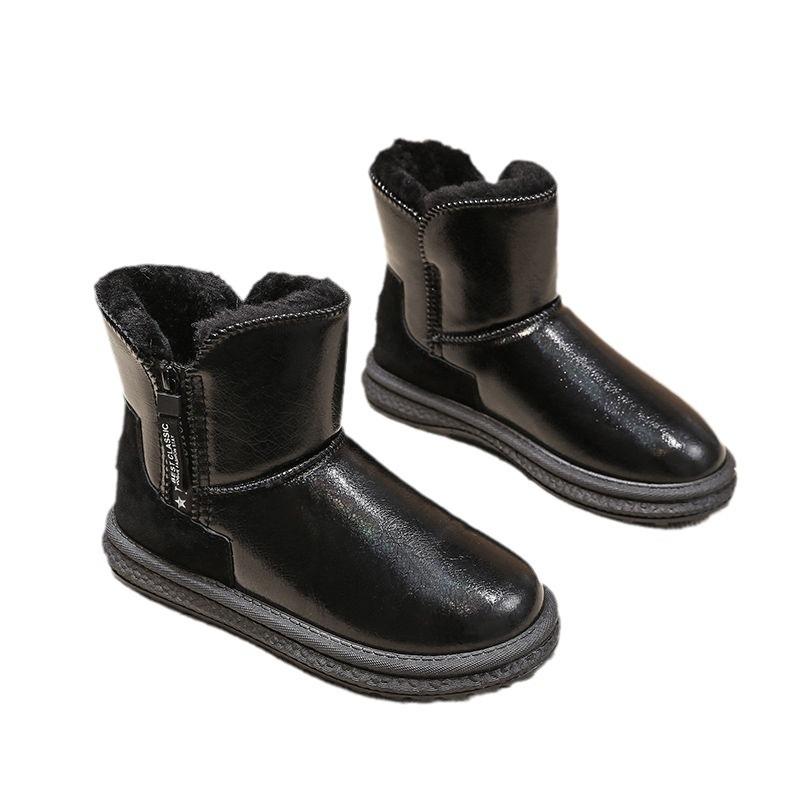 

Женские зимние водонепроницаемые ботинки на толстой подошве с интегрированным мехом, короткие хлопковые ботинки, новая хлопковая обувь, женские ботильоны на платформе 35 чёрный