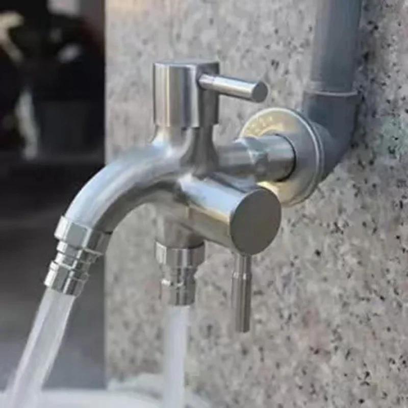 Stainless Steel Faucet Double Handle Toilet Faucet Washing Machine Tap Multifunctional Double Outlet Mop Pool Tap Household