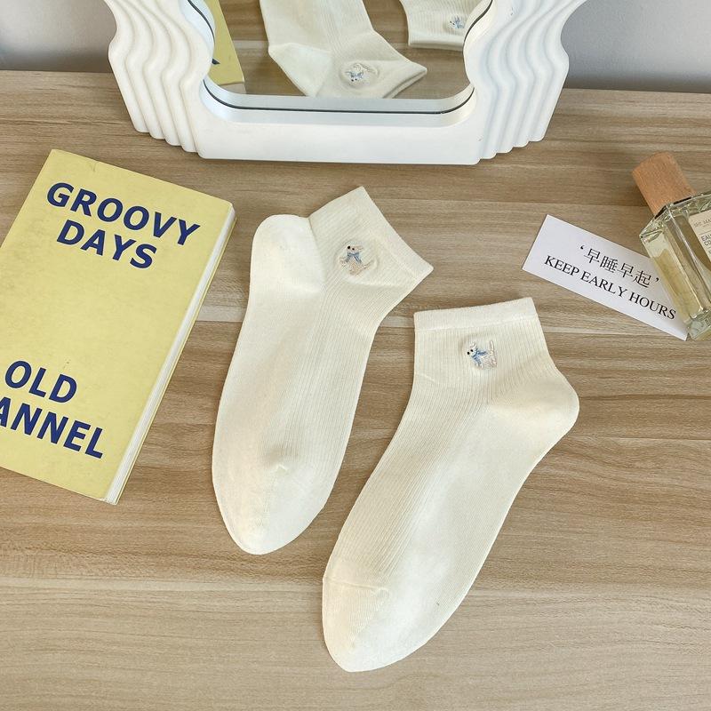 Socks Solid Color Cute Korean I Wind Cotton Breathable Sweat-Absorbing Embroidered Short Socks