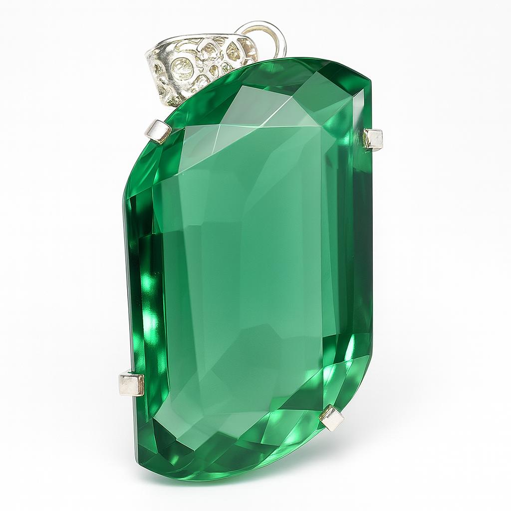 Lab Created Green Emerald 104ct 925 Sterling Silver Pendant Certified