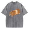 Oversize T Shirt Vintage Washed Cotton T-Shirt Y2k Retro Hummor Bread Cat Graphic Tee Casual Streetwear Spring Summer