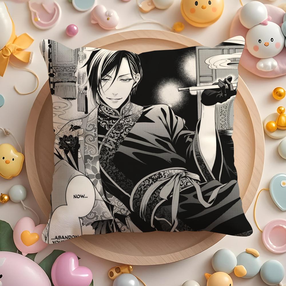 Pikpaka Anime Manga Black Butler Cushion Cover Plush Fabric Soft Double-Sided Printed Sofa Warm Winter Home Gift Pillow Cover