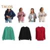Casaco suéter feminino gola redonda manga comprida cor sólida botão para baixo cardigan suéter grosso quente malha outwear