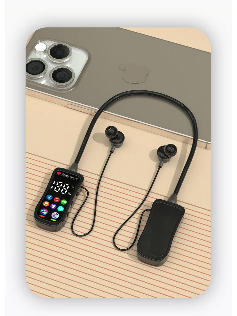 Bluetooth Sports Earphones with Digital Display, Neckband, Long Battery Life, Noise Reduction, Card Slot, and Superior Sound