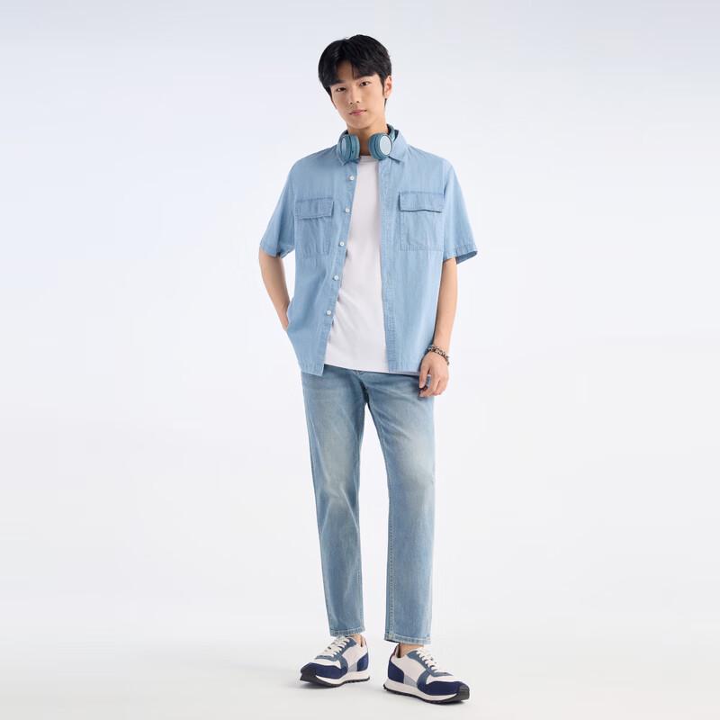 JOEONE Men's Short Sleeve Denim Shirt