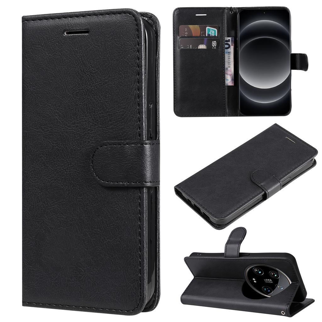 For Xiaomi 14 Ultra Case Solid Color Leather Mobile Cover Wallet Stand with Strap