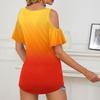 Top da Donna Casual Traspirante Largo Sulla Spalla Manica Corta Foglia T-shirt Colore Sfumato