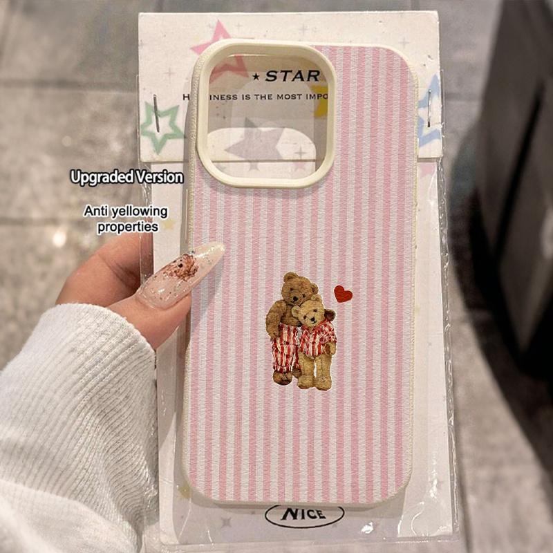 Striped Couple Bear Printed Design Phone Case For iPhone 17 16 15 14 13 12 11 Pro Max Air 16E XS X XR 15 14Plus Shockproof Cover iPhone 16