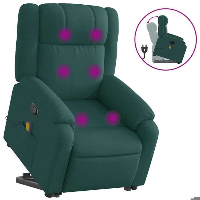 VidaXL Recliner Massage Chair Dark Green Fabric 3205220
