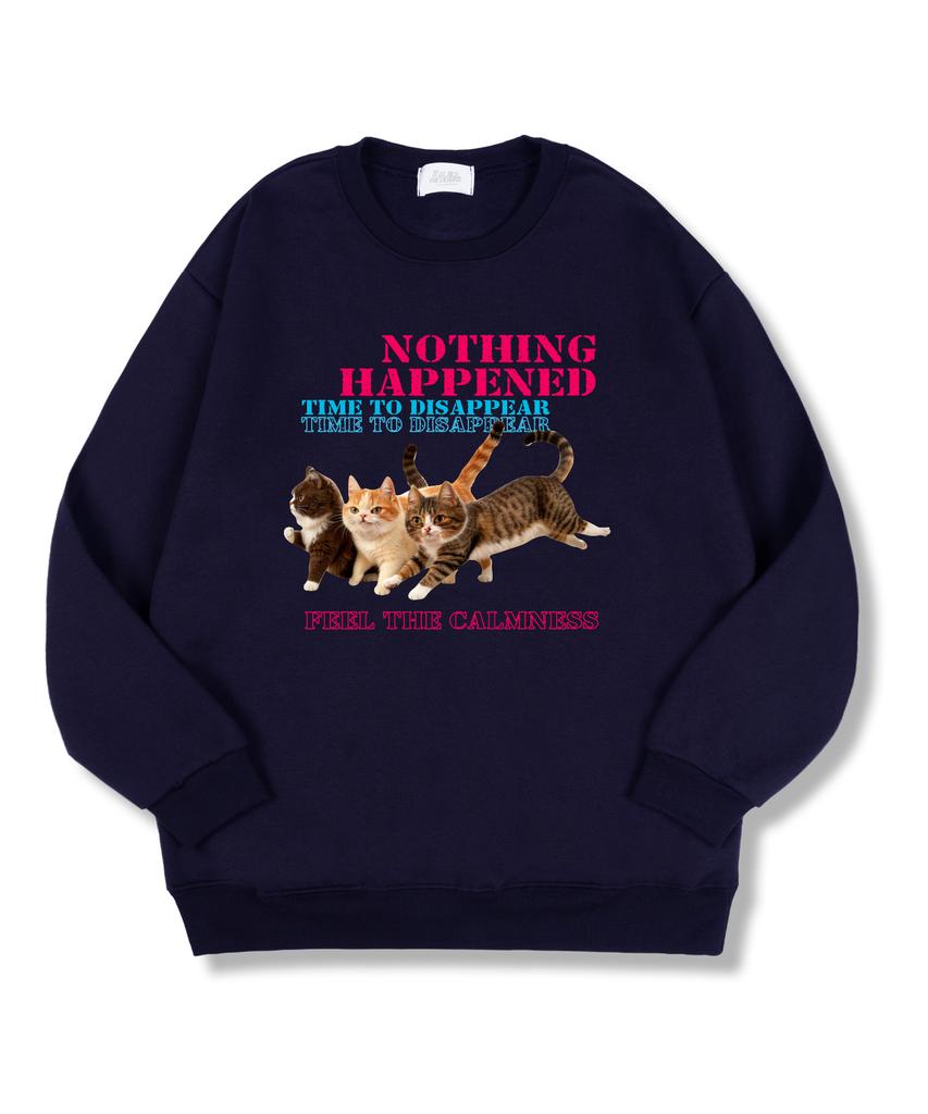 TI.GLAKE Friend Cat Oversized Double-Sided Sweatshirt Navy