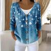 Damemote Langermet Christmas Snowman Snowflake Print Jakke Cardigan