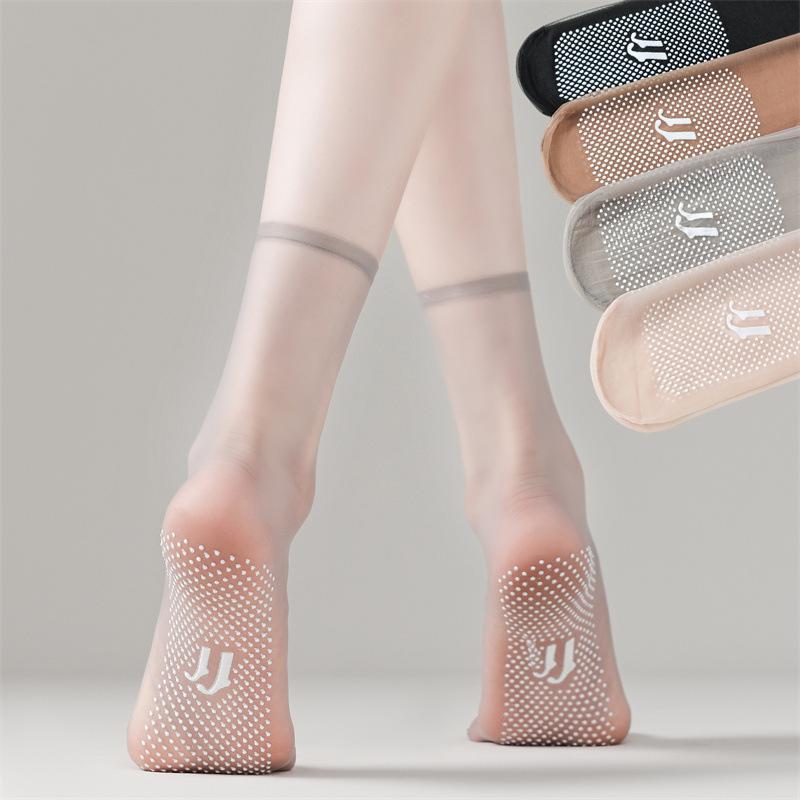 10 Pairs Anti-Slip Silicone Velvet Crystal Stockings Women's Wear Resistant Breathable Ultra-Thin Short Core Glue Package Mid-Calf Socks