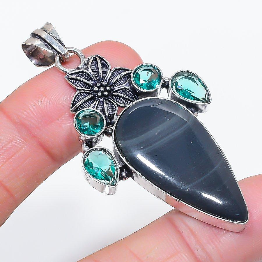 

Natural Silver Sheen Obsidian 925 Sterling Silver Jewelry Pendant 2.44 m0d81