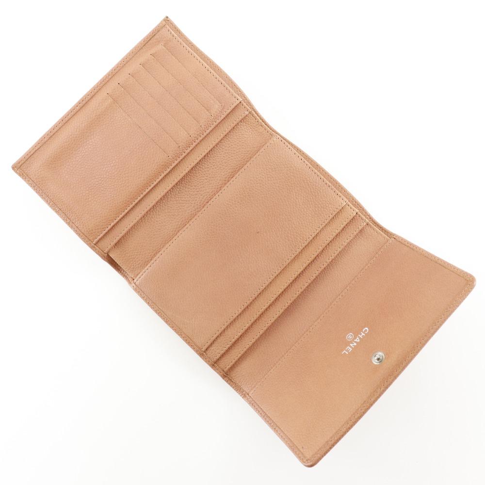 Chanel COCO Mark Tri-fold Wallet Pink Caviar Skin Women Used