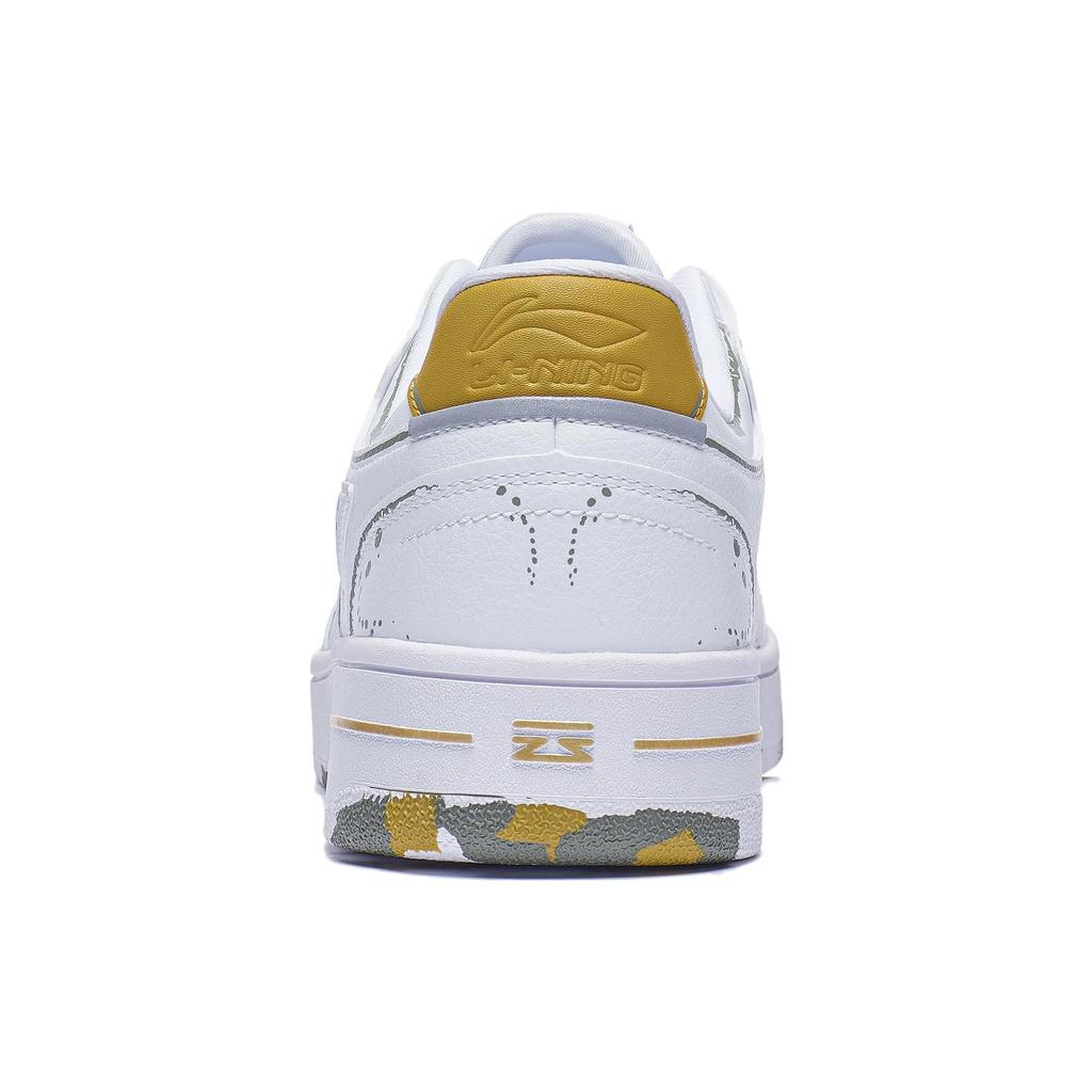 Li Ning Synthetic Leather Comfortable Slip Resistant Abrasion Resistant Low Top Skateboard Shoes Men's White Gold AGCT375-3