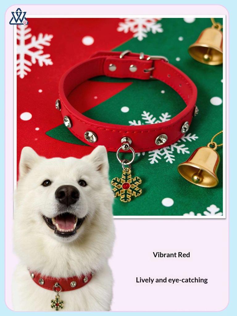 Cross-border Ready-Stock Pet Dog Collar PU Leather Instagram Style Corgi Teddy Non-Choking Christmas Pendant