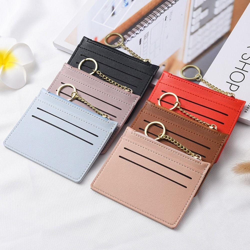 Thin Leather Coin Purse Solid Color Leather Short Wallets Vintage ID Credit Card Holder Daily