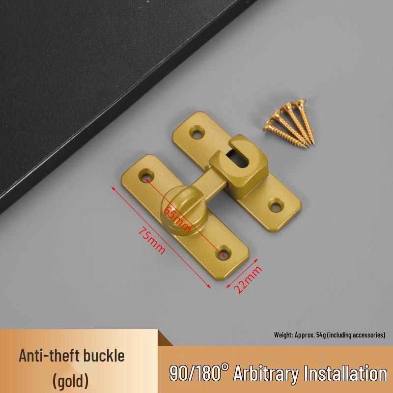 No-Drill Aluminum Alloy Anti-Theft Door Lock: 90-Degree Push-Pull Bathroom Bolt with Solid Buckle