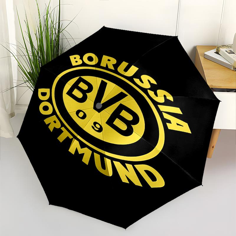 Borussia Dortmund Print Automatic Umbrella, 8 Rib Iron Frame, Plastic Handle, Suitable for Outdoor Travel &Daily , Ideal Gift