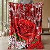 Red Rose with Jeweled Butterflies Theme Blanket Lightweight Warm Flannel Blanket Decorative Throw Blanket for Home Decoration