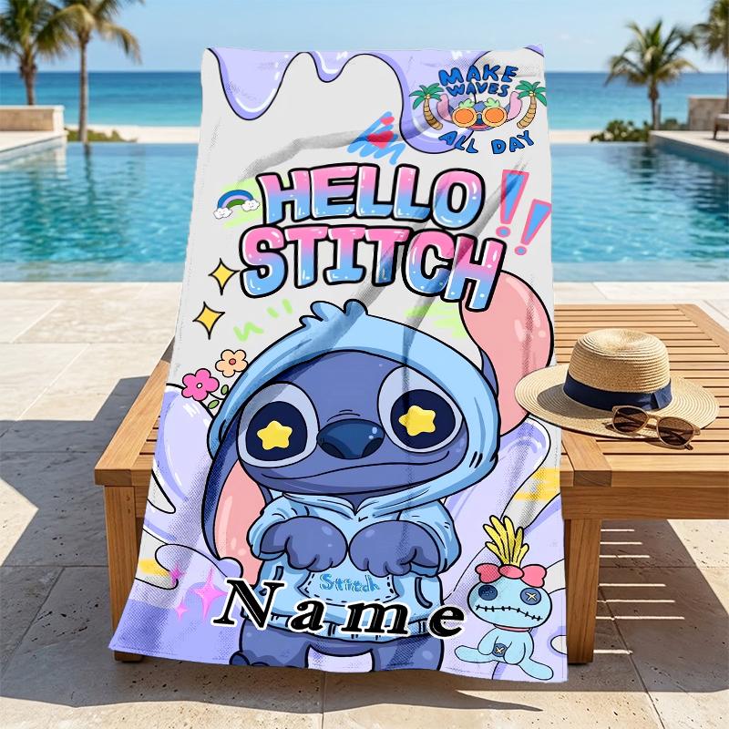 Custom Name Love Stitch Stylish Digital Printing Beach Towel Quick‑Drying Absorbent Blanket for Beach Pool Gym Travel