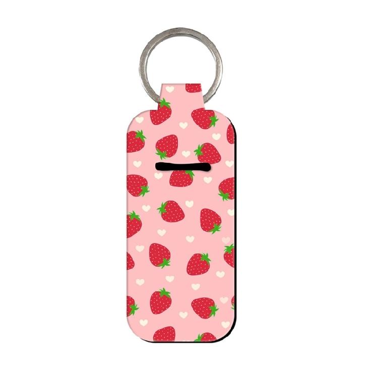

Sturdy Waterproof Keychain For Lip Balm And Keys In Strawberry Cherry Design Constructed From Neoprene Material