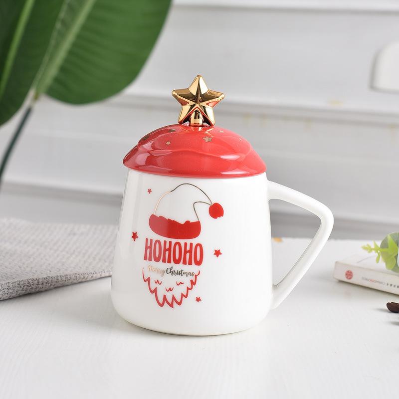 Creative Christmas Gift Mug Ceramic Cup Nordic Couple Water Cup Coffee Cup with Lid Spoon Breakfast Cup