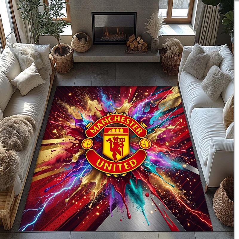 Tappeto in Flanella Stampato Manchester United Antiscivolo Morbido Poliestere Tappeto per Pavimento Tappetino Decorativo per Interni per Camera da Letto Soggiorno Divano