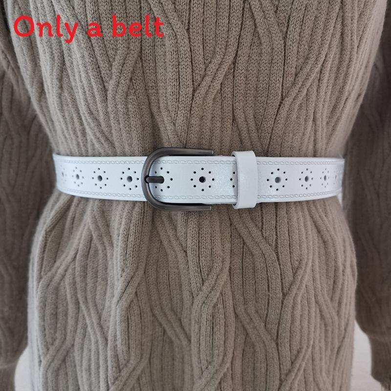 Women Leather Belt With Alloy Buckle And Holes For Casual And Office Wear