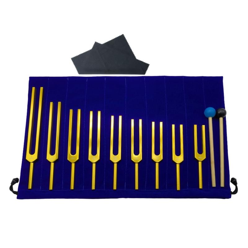 

9pcs Aluminum Alloys Tuning Fork Yoga Spiritual Tuner with Mallet Tuning Tool Sound Healing Fork Percussions Instrument золотий