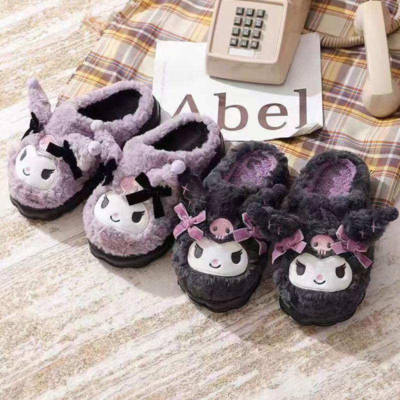 Women's Kuromi Cozy Plush Slippers - Thick Sole, Warm Cotton, Winter Style